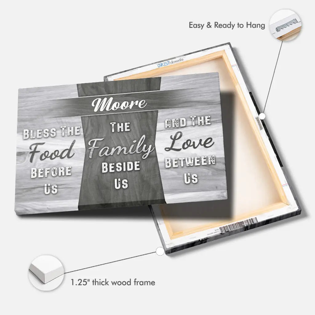 Personalized, Bless The Food Before Us, Custom Family Name, Wall Art Canvas