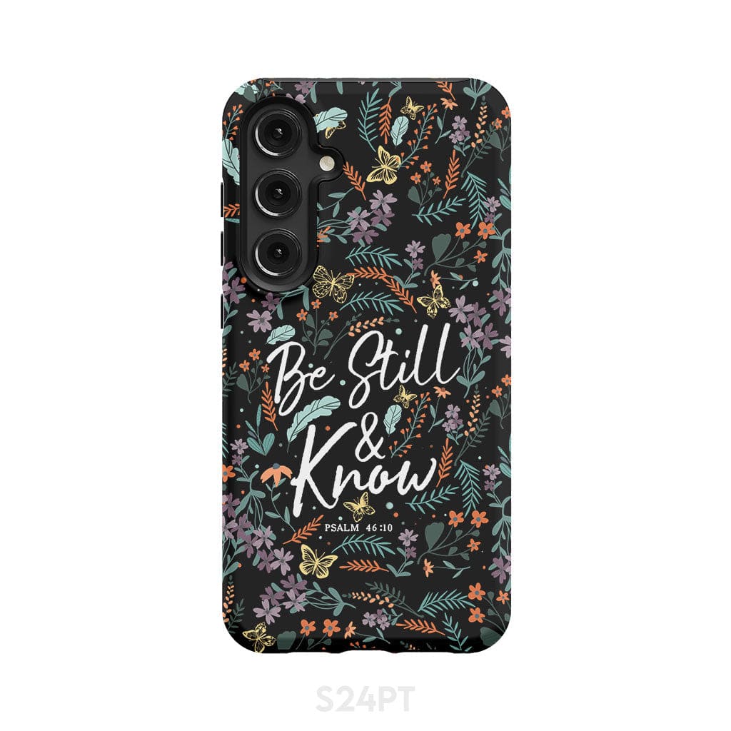 Psalm 46:10 Be still and know, Wildflowers butterflies, Christian phone case