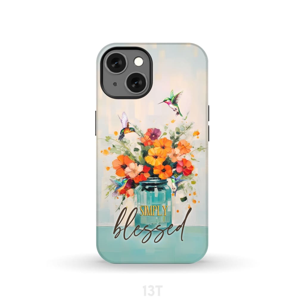 Simply Blessed, Hummingbird, Vase of Flowers, Christian Phone Case