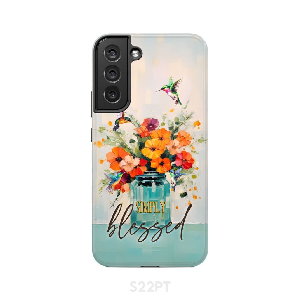 Simply Blessed, Hummingbird, Vase of Flowers, Christian Phone Case