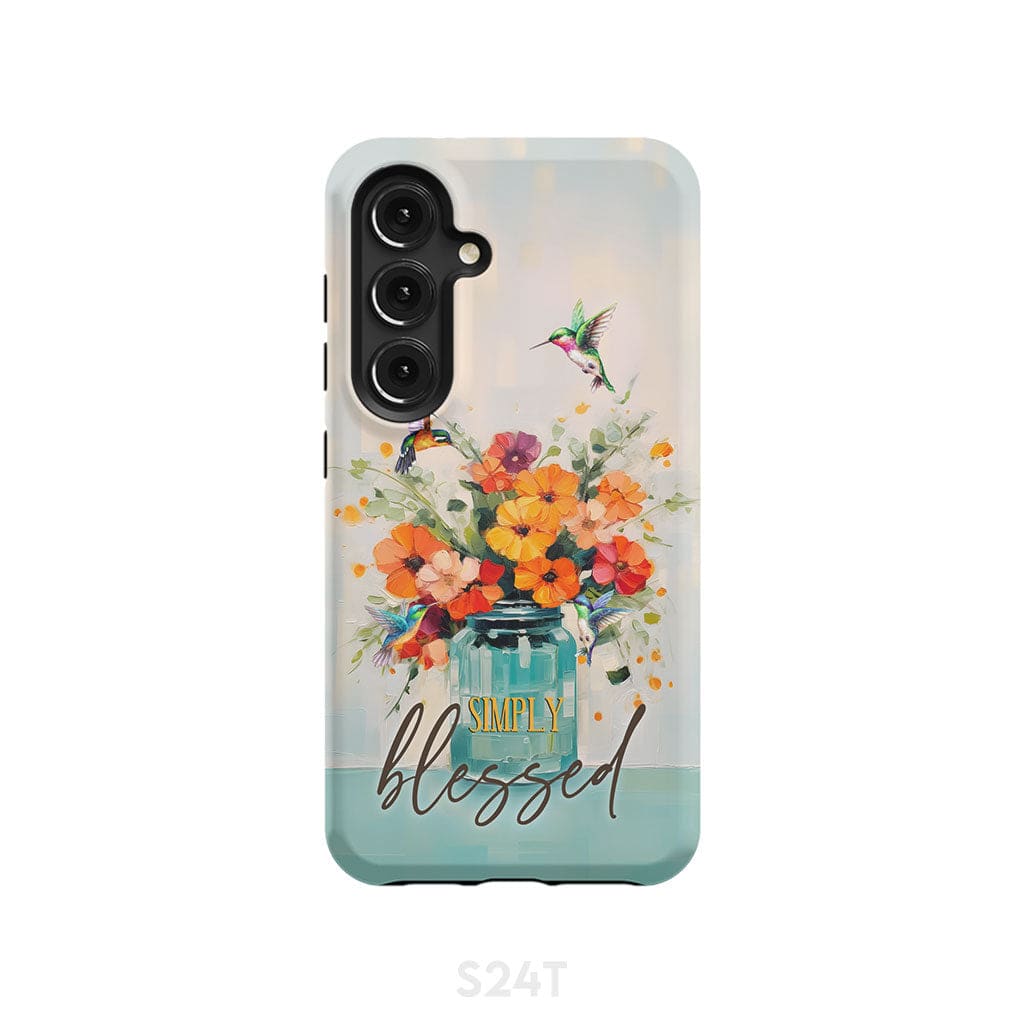 Simply Blessed, Hummingbird, Vase of Flowers, Christian Phone Case