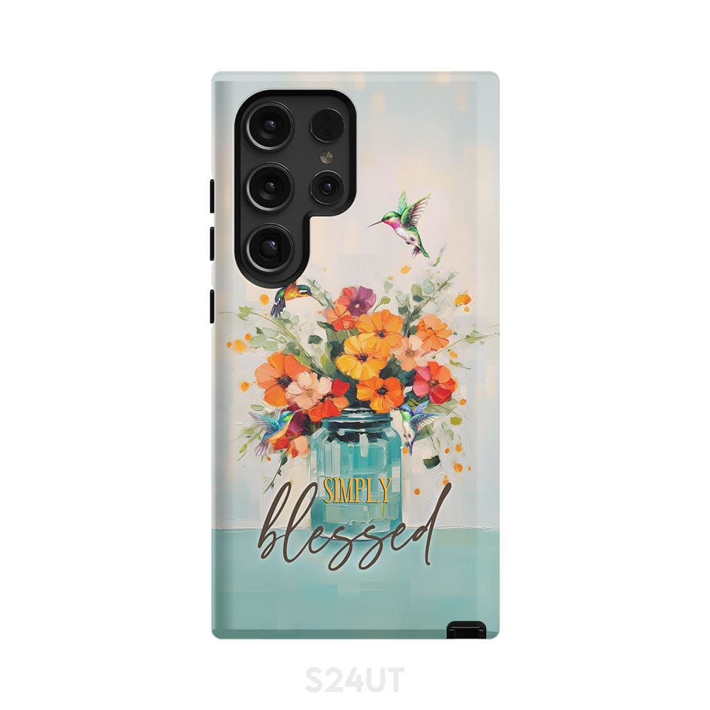 Simply Blessed, Hummingbird, Vase of Flowers, Christian Phone Case