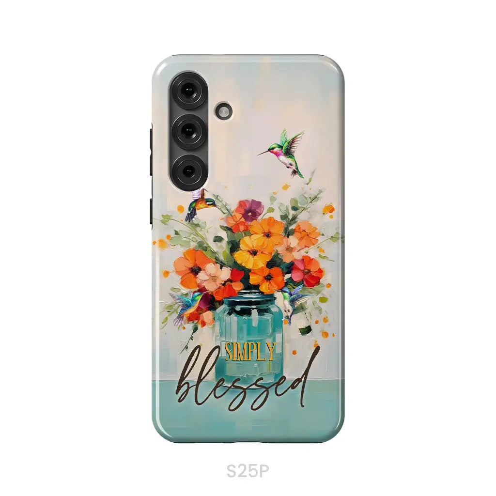 Simply Blessed, Hummingbird, Vase of Flowers, Christian Phone Case