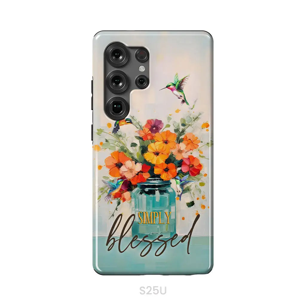 Simply Blessed, Hummingbird, Vase of Flowers, Christian Phone Case