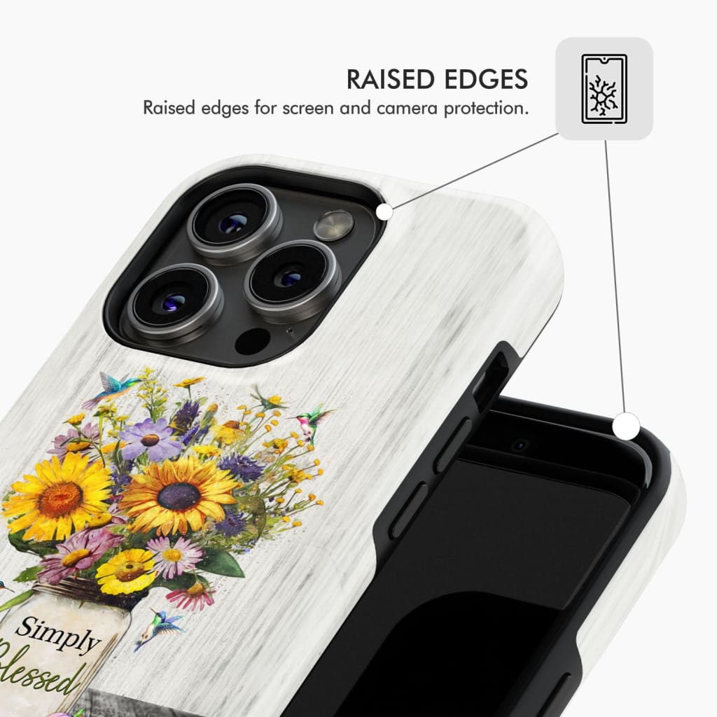Simply Blessed, Hummingbirds and Flowers in Vase, Christian Phone Case