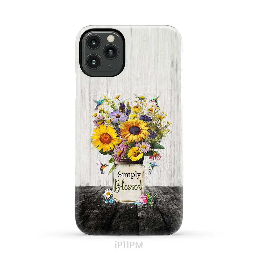 Simply Blessed, Hummingbirds and Flowers in Vase, Christian Phone Case