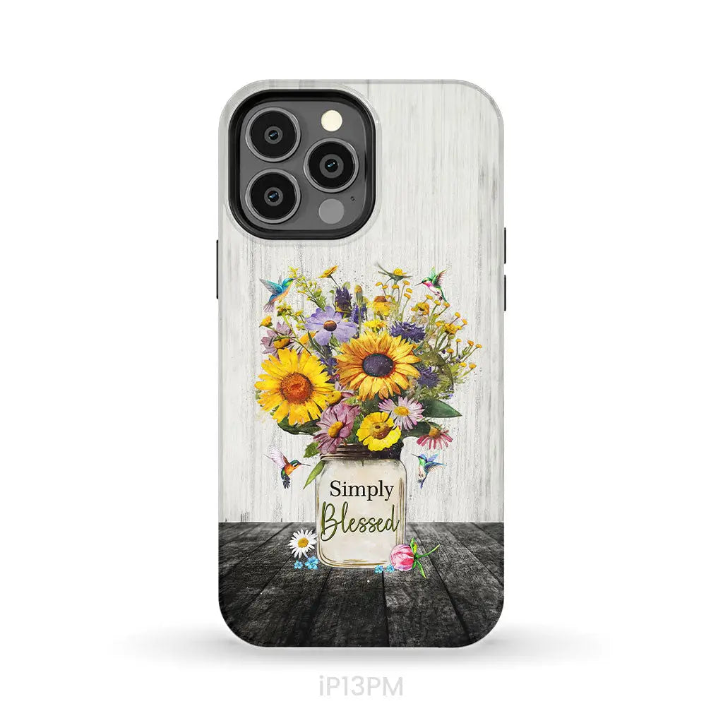 Simply Blessed, Hummingbirds and Flowers in Vase, Christian Phone Case