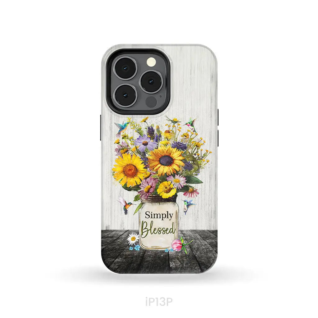 Simply Blessed, Hummingbirds and Flowers in Vase, Christian Phone Case