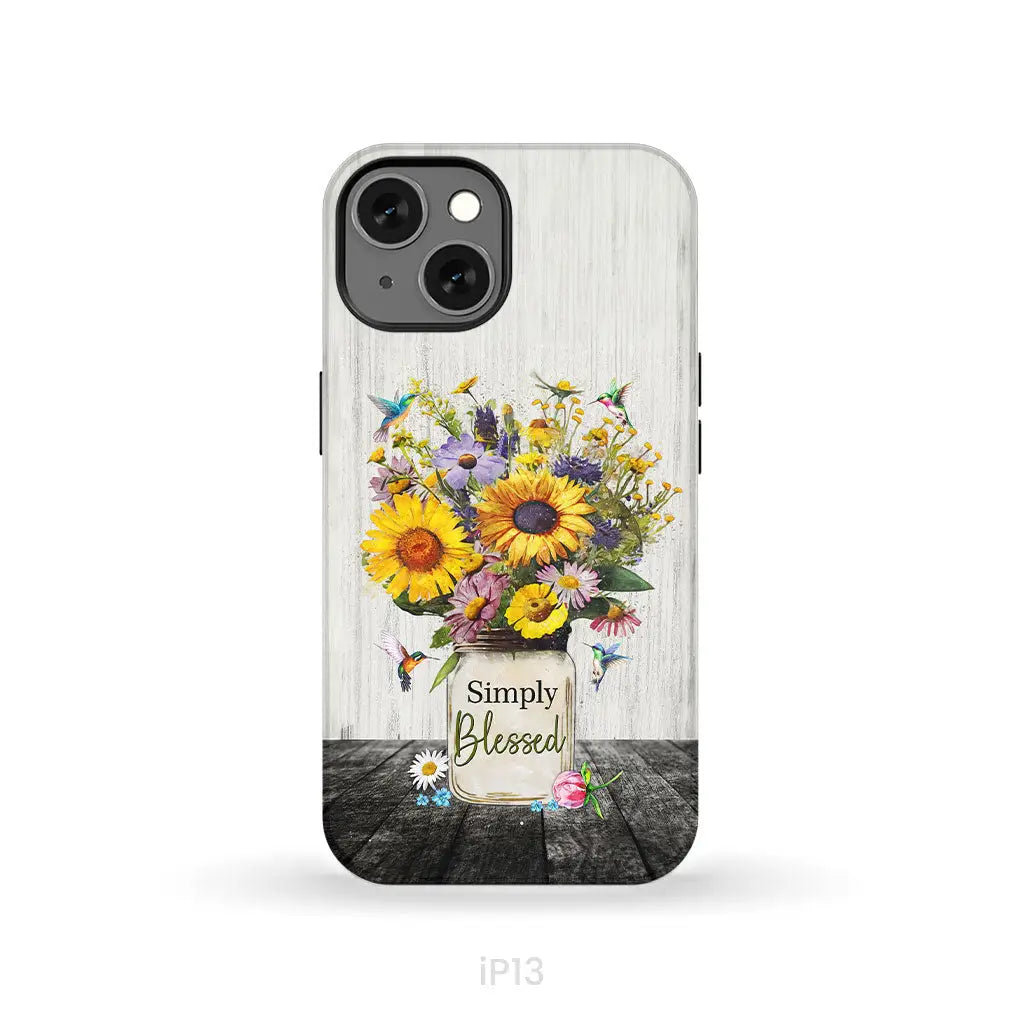 Simply Blessed, Hummingbirds and Flowers in Vase, Christian Phone Case