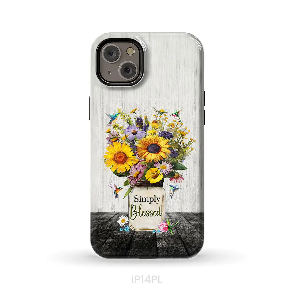 Simply Blessed, Hummingbirds and Flowers in Vase, Christian Phone Case