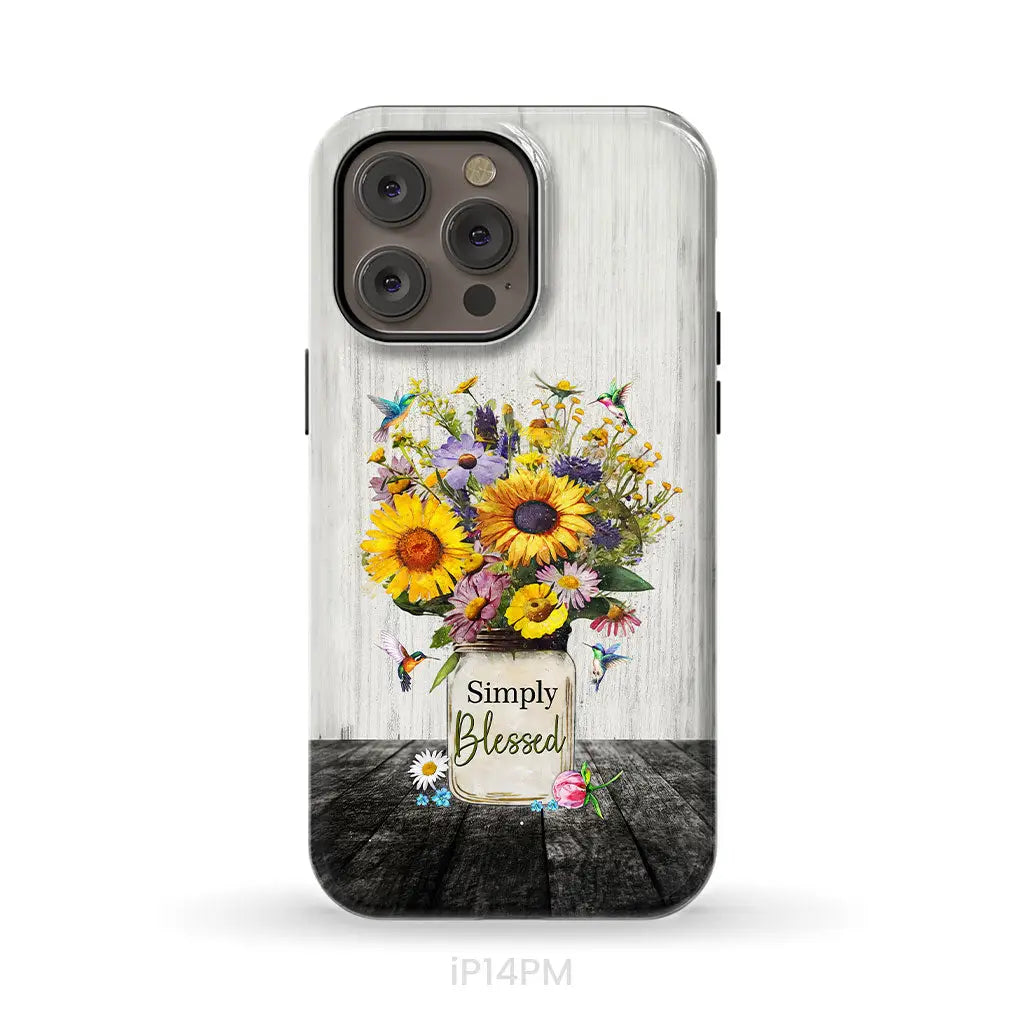 Simply Blessed, Hummingbirds and Flowers in Vase, Christian Phone Case