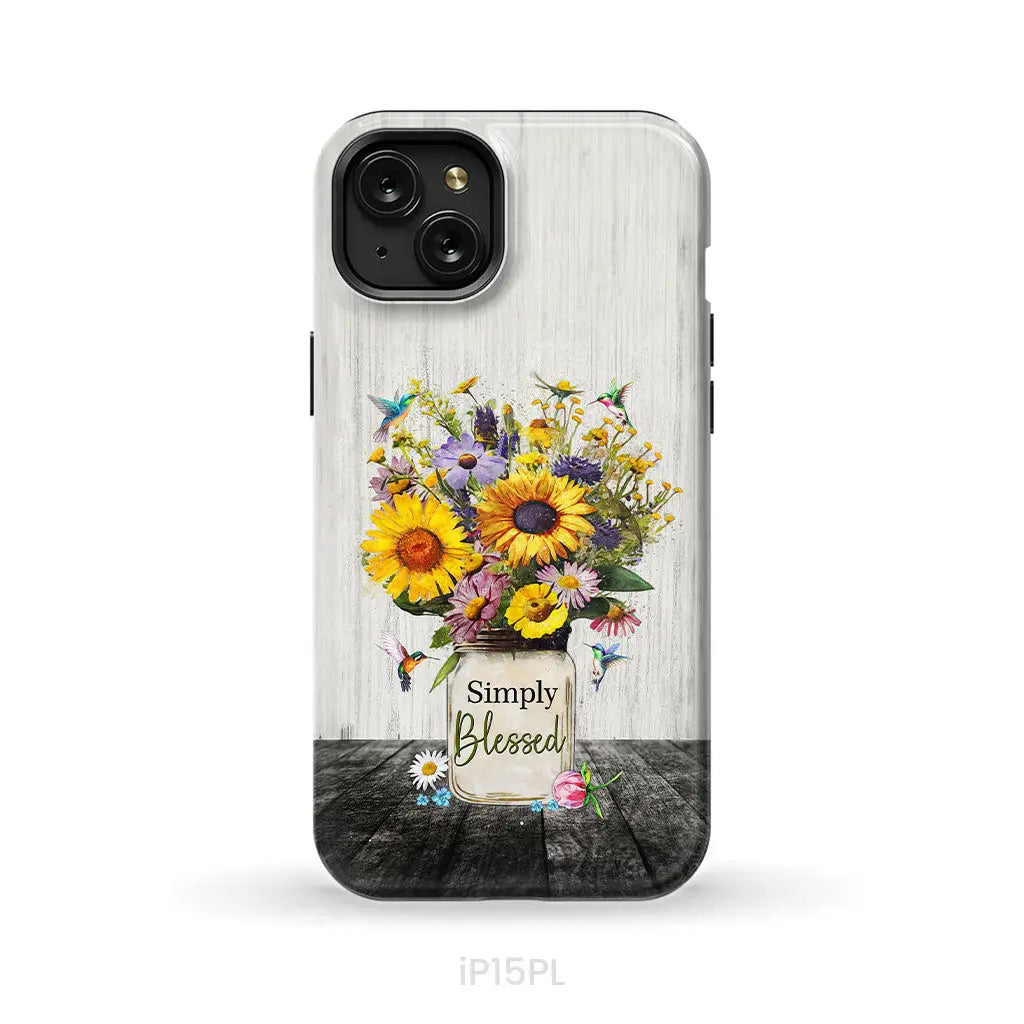 Simply Blessed, Hummingbirds and Flowers in Vase, Christian Phone Case