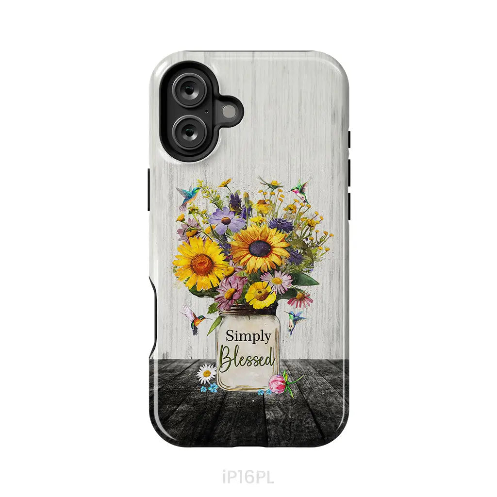 Simply Blessed, Hummingbirds and Flowers in Vase, Christian Phone Case