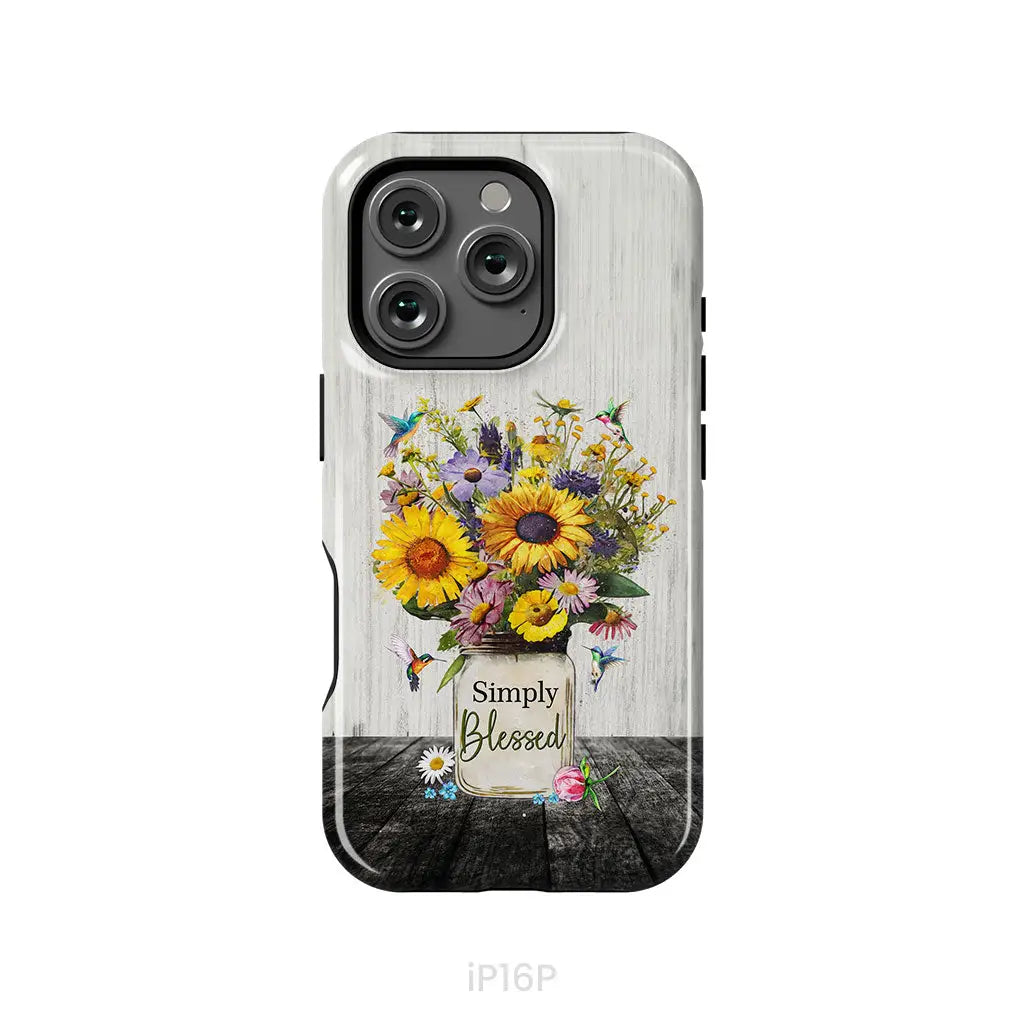 Simply Blessed, Hummingbirds and Flowers in Vase, Christian Phone Case