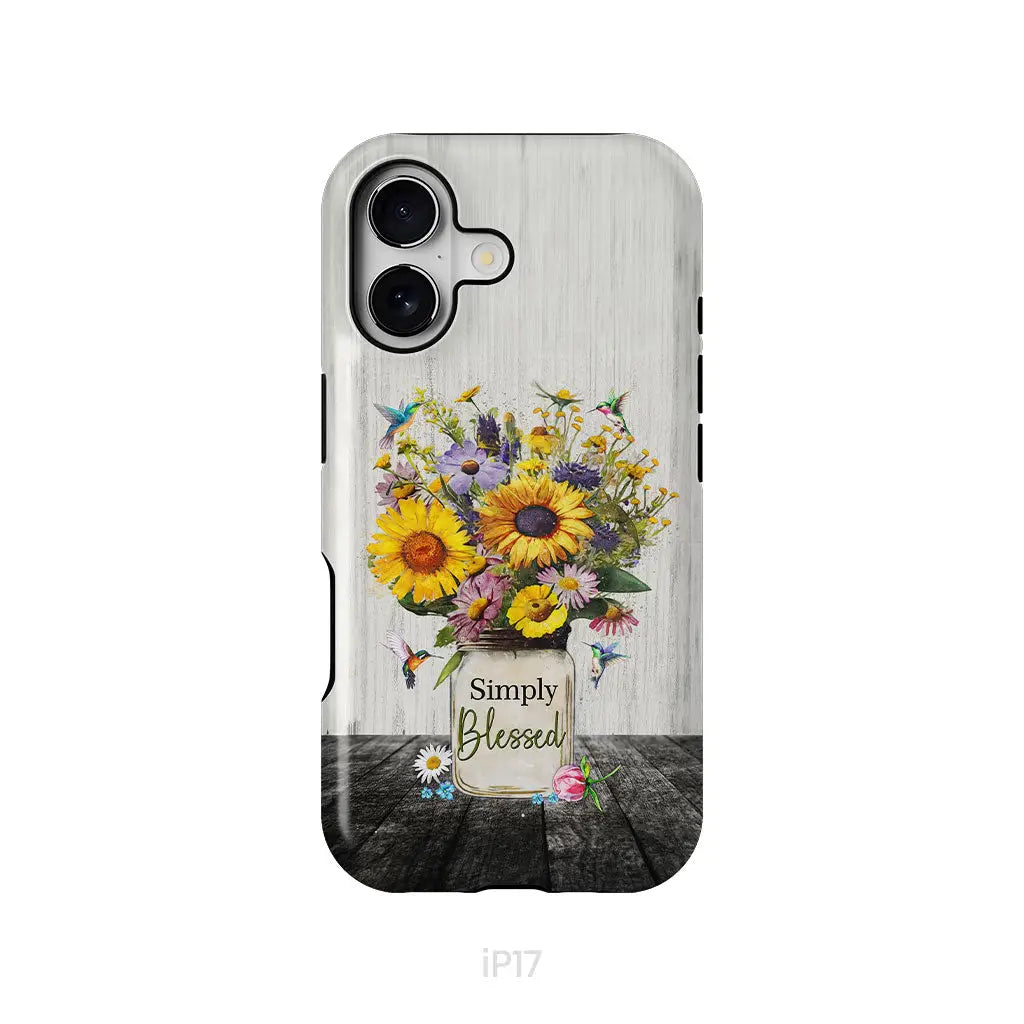 Simply Blessed, Hummingbirds and Flowers in Vase, Christian Phone Case