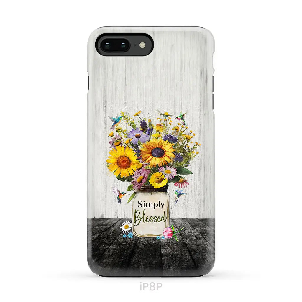 Simply Blessed, Hummingbirds and Flowers in Vase, Christian Phone Case