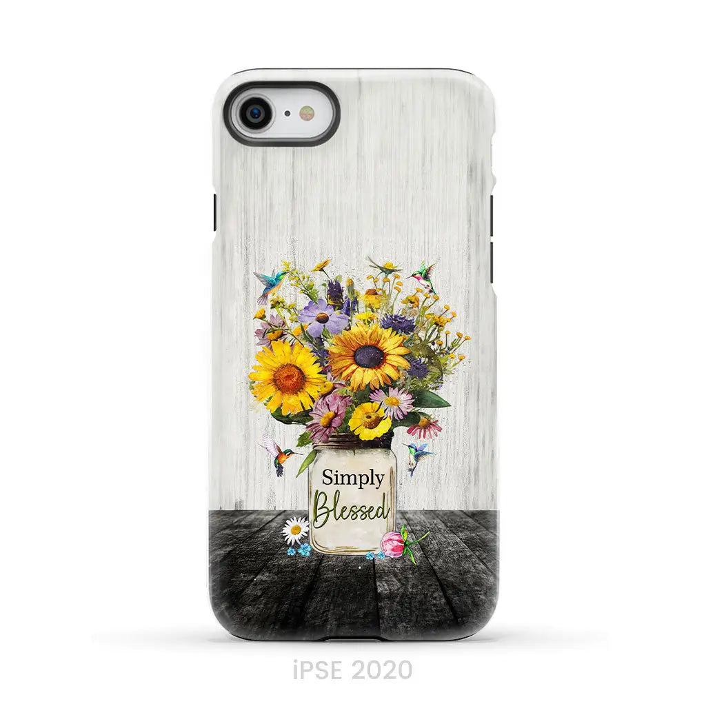 Simply Blessed, Hummingbirds and Flowers in Vase, Christian Phone Case