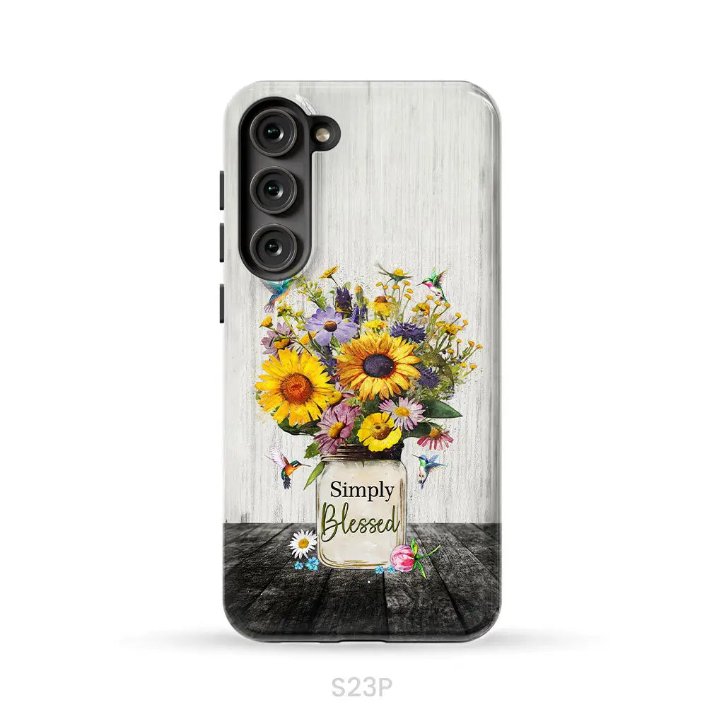 Simply Blessed, Hummingbirds and Flowers in Vase, Christian Phone Case