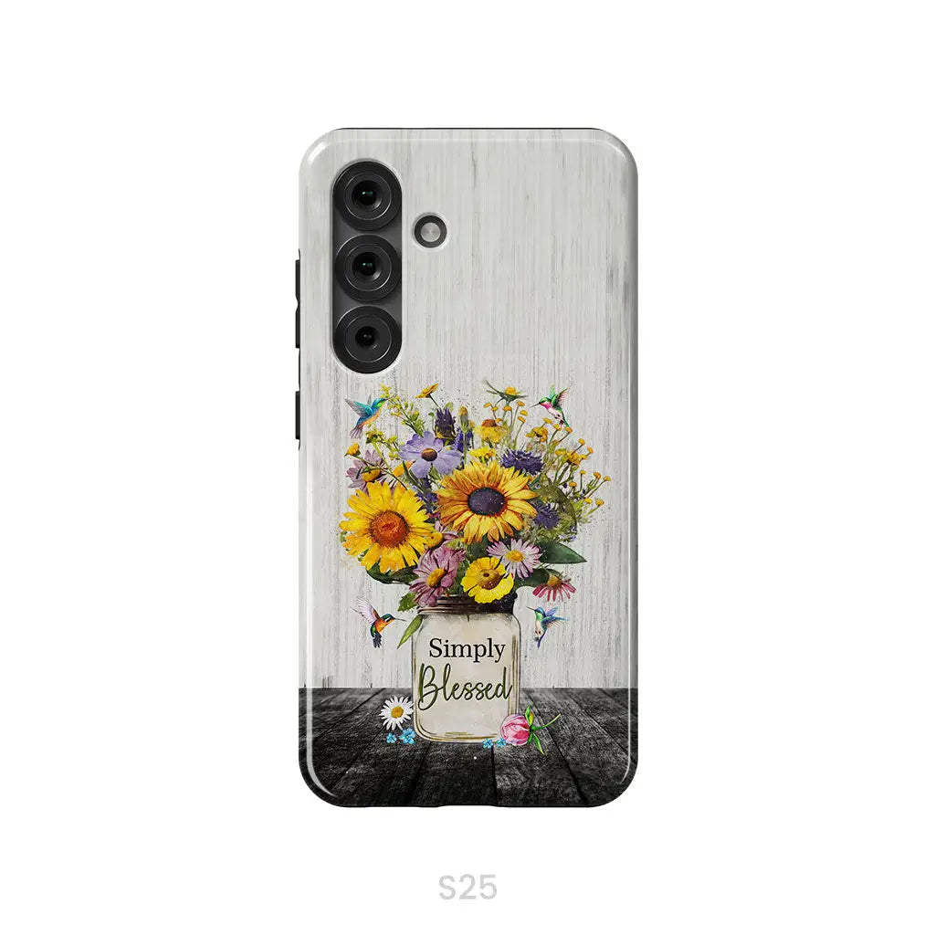 Simply Blessed, Hummingbirds and Flowers in Vase, Christian Phone Case
