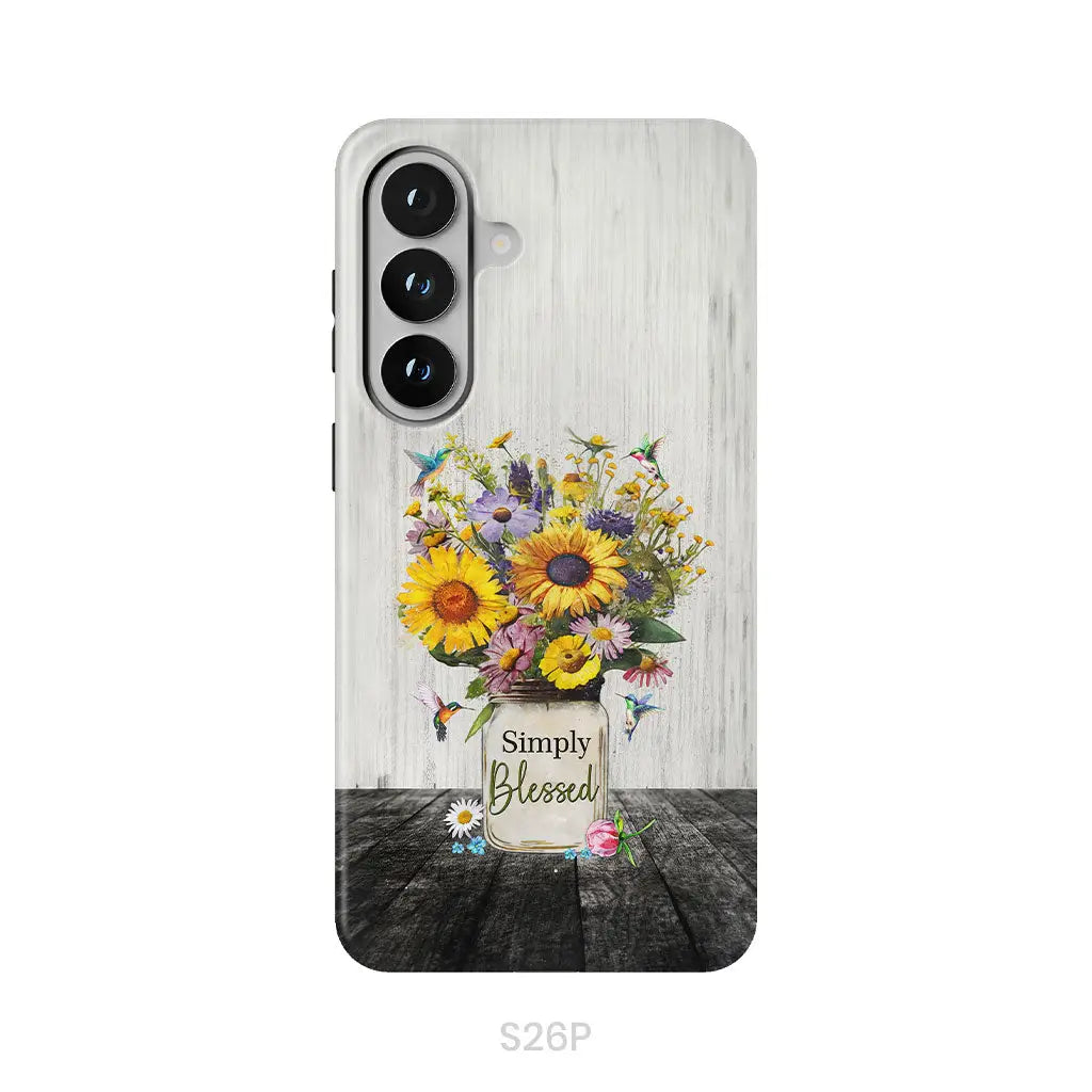 Simply Blessed, Hummingbirds and Flowers in Vase, Christian Phone Case