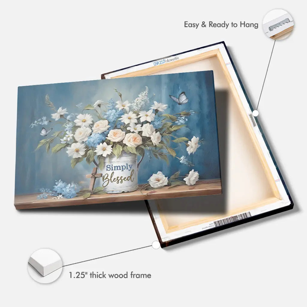 Simply Blessed Wall Art Canvas, Flowers and Butterflies, Christian Wall Decor