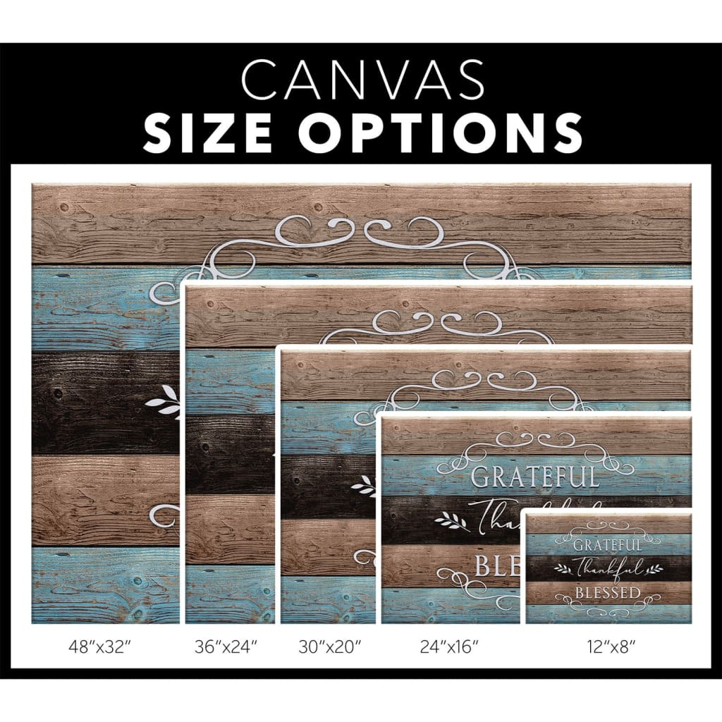 Thankful Grateful Blessed, Rustic, Christian Wall Art Canvas Print