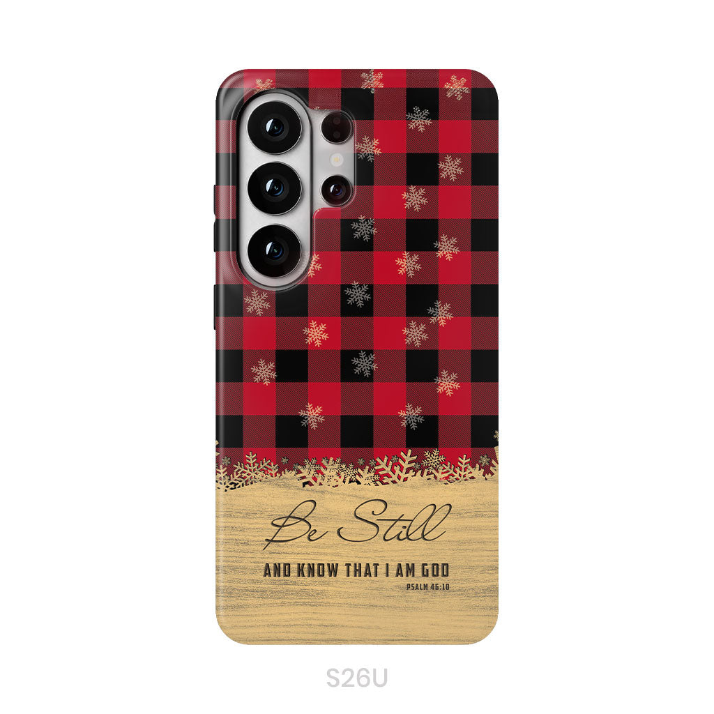 Be still and know that I am God, red black buffalo plaid, Christmas phone case