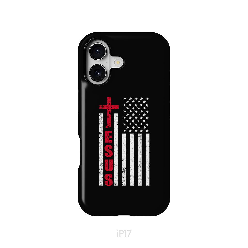 Patriotic phone cases: Jesus word cross with American flag Christian phone case
