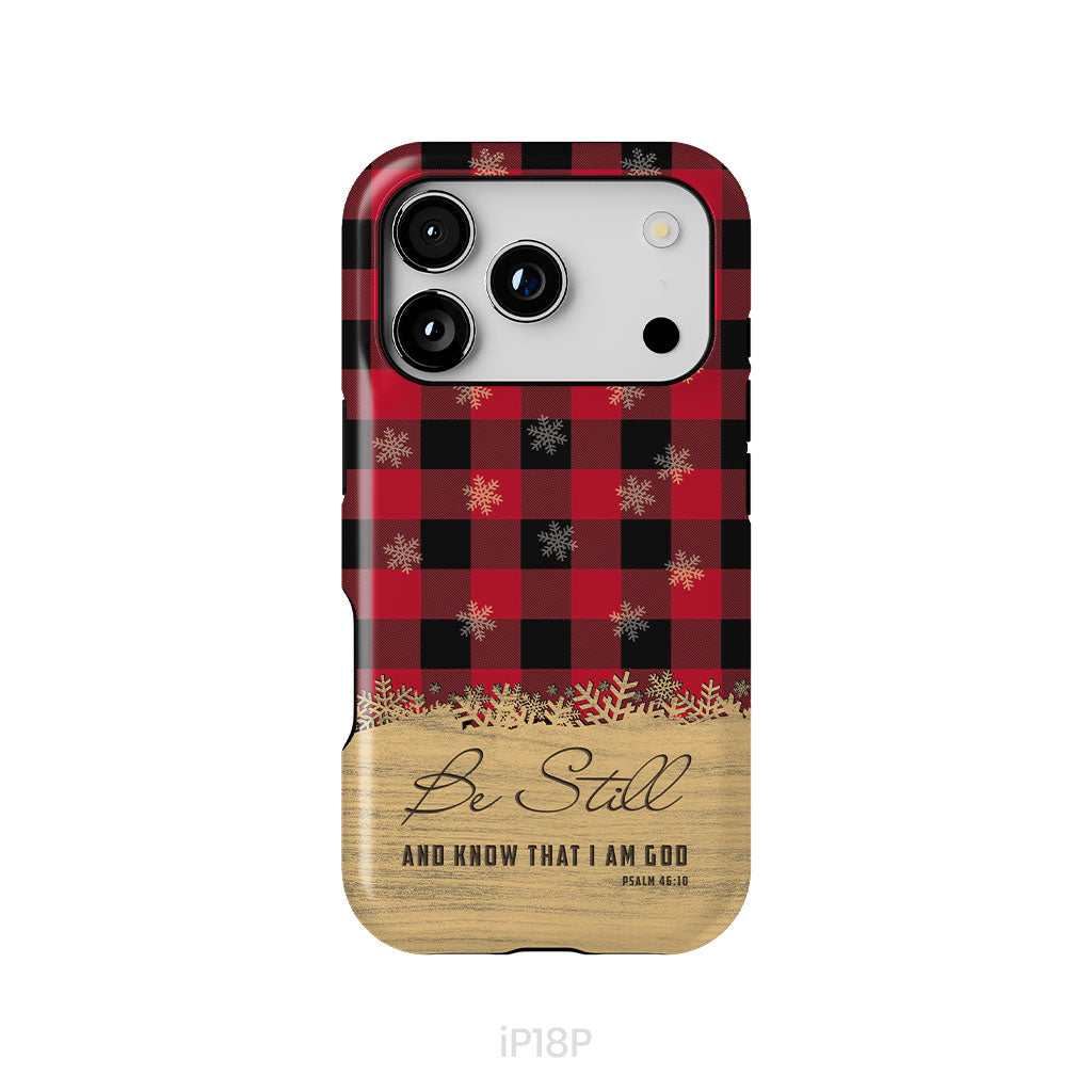 Be still and know that I am God, red black buffalo plaid, Christmas phone case