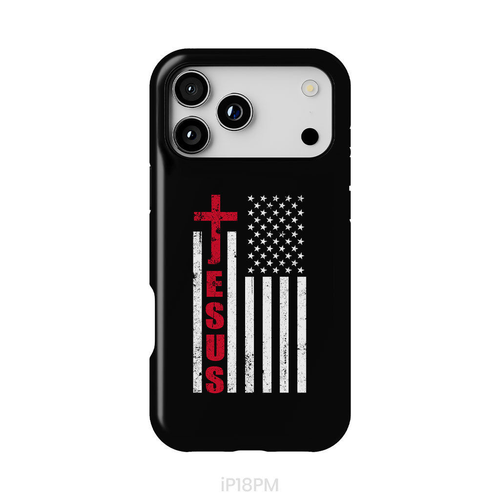 Patriotic phone cases: Jesus word cross with American flag Christian phone case