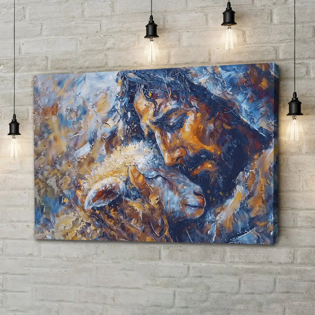 Abstract Painting of Jesus and Lost Lamb Wall Art Canvas