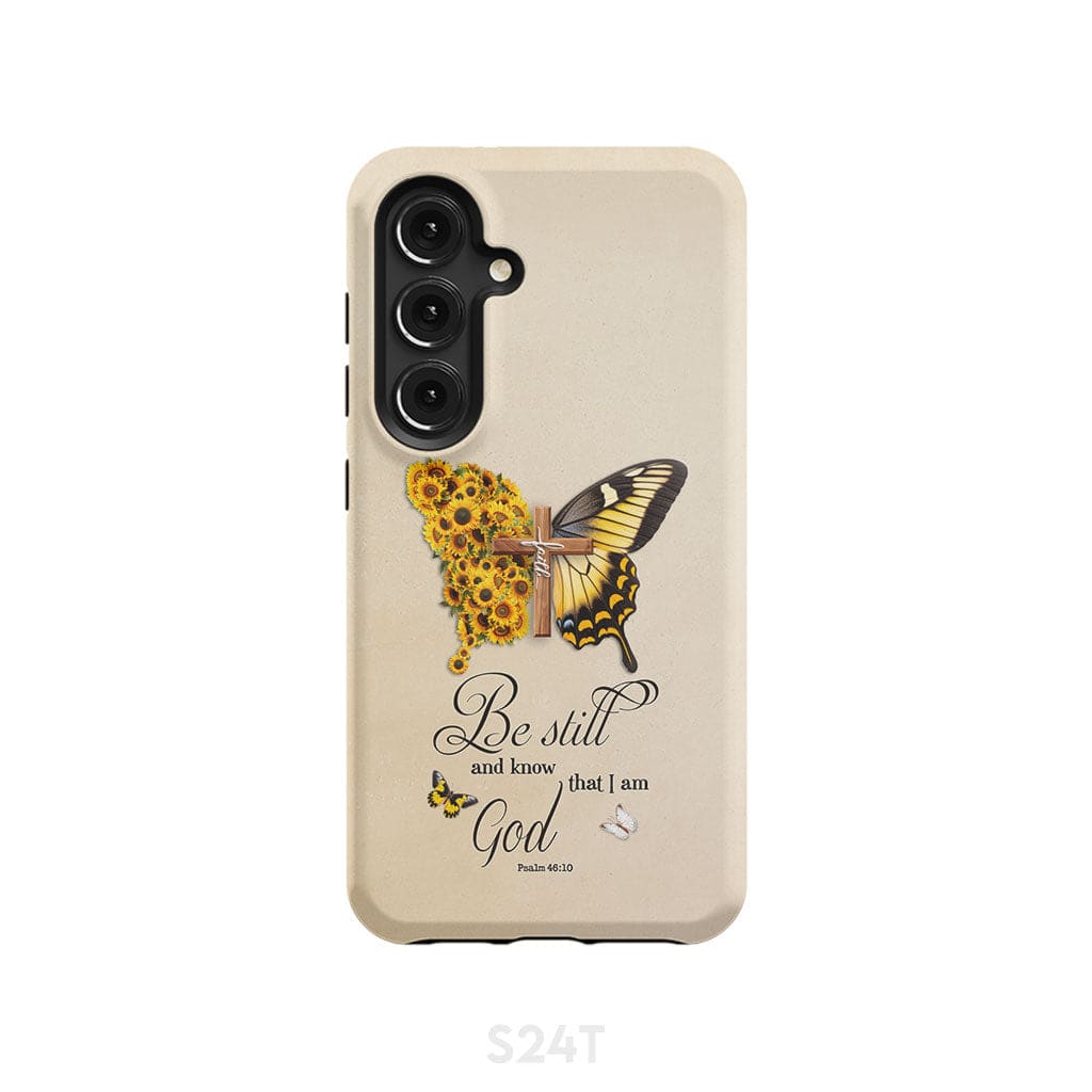 Be Still and Know Psalm 46:10, Faith Cross, Butterfly, Phone Case