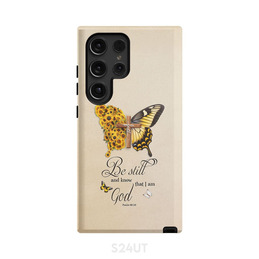 Be Still and Know Psalm 46:10, Faith Cross, Butterfly, Phone Case