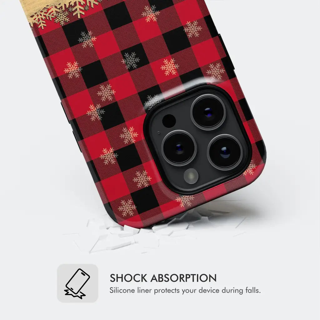 Be still and know that I am God, red black buffalo plaid, Christmas phone case