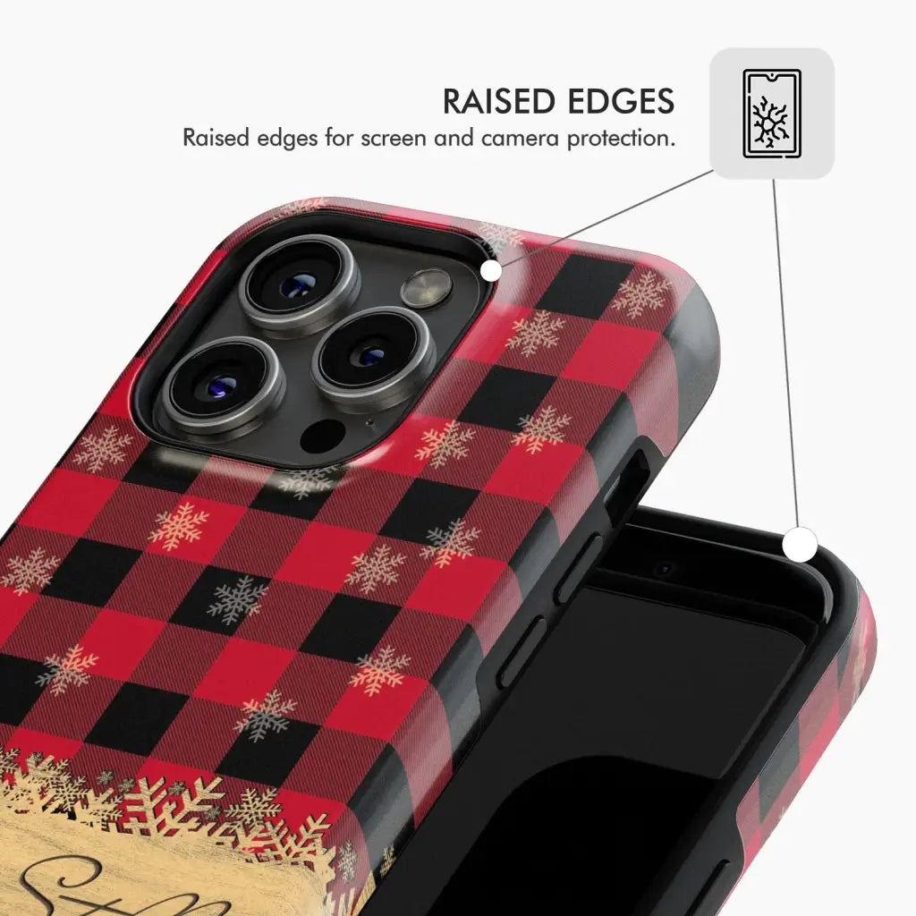 Be still and know that I am God, red black buffalo plaid, Christmas phone case