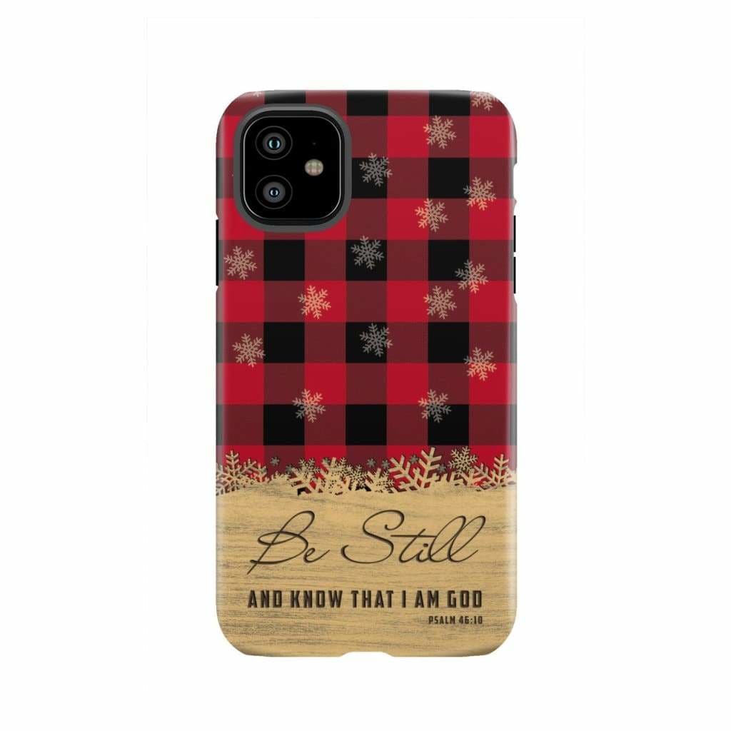 Be still and know that I am God, red black buffalo plaid, Christmas phone case