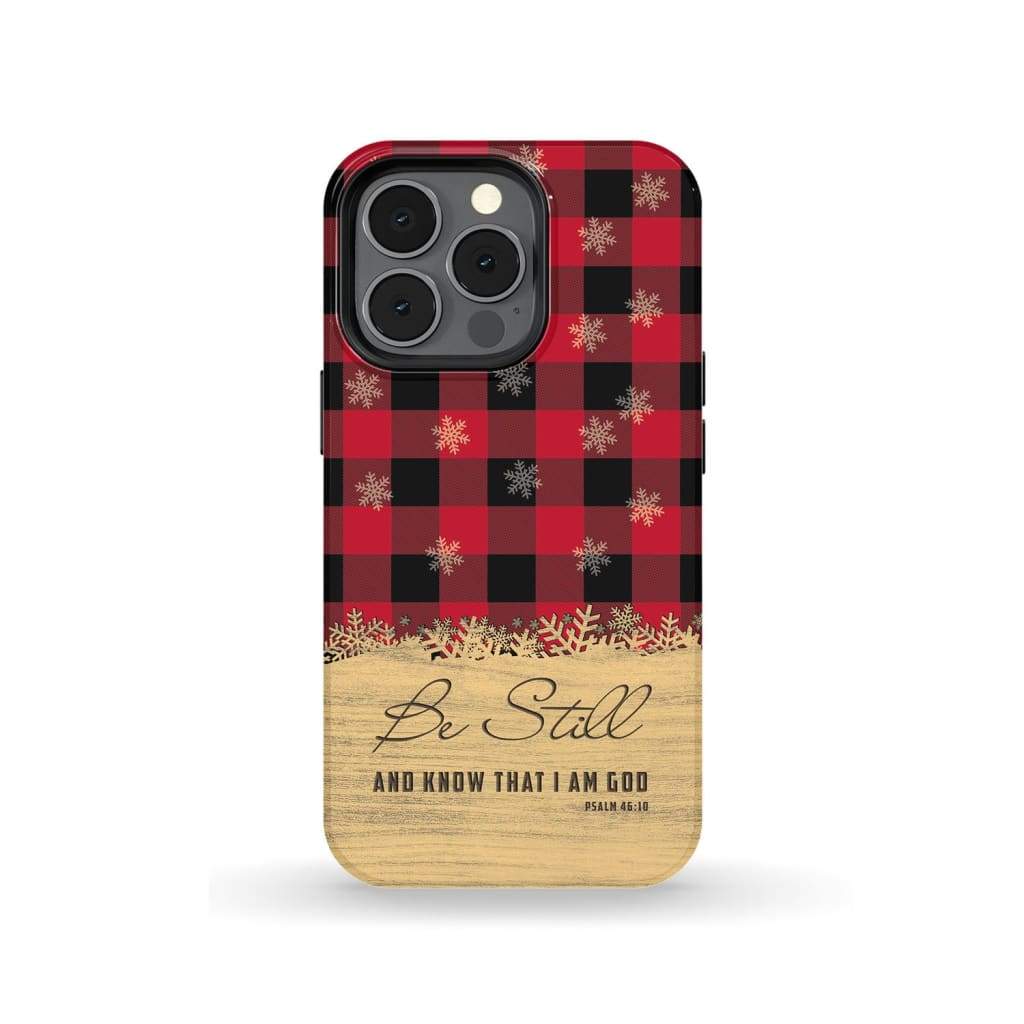 Be still and know that I am God, red black buffalo plaid, Christmas phone case