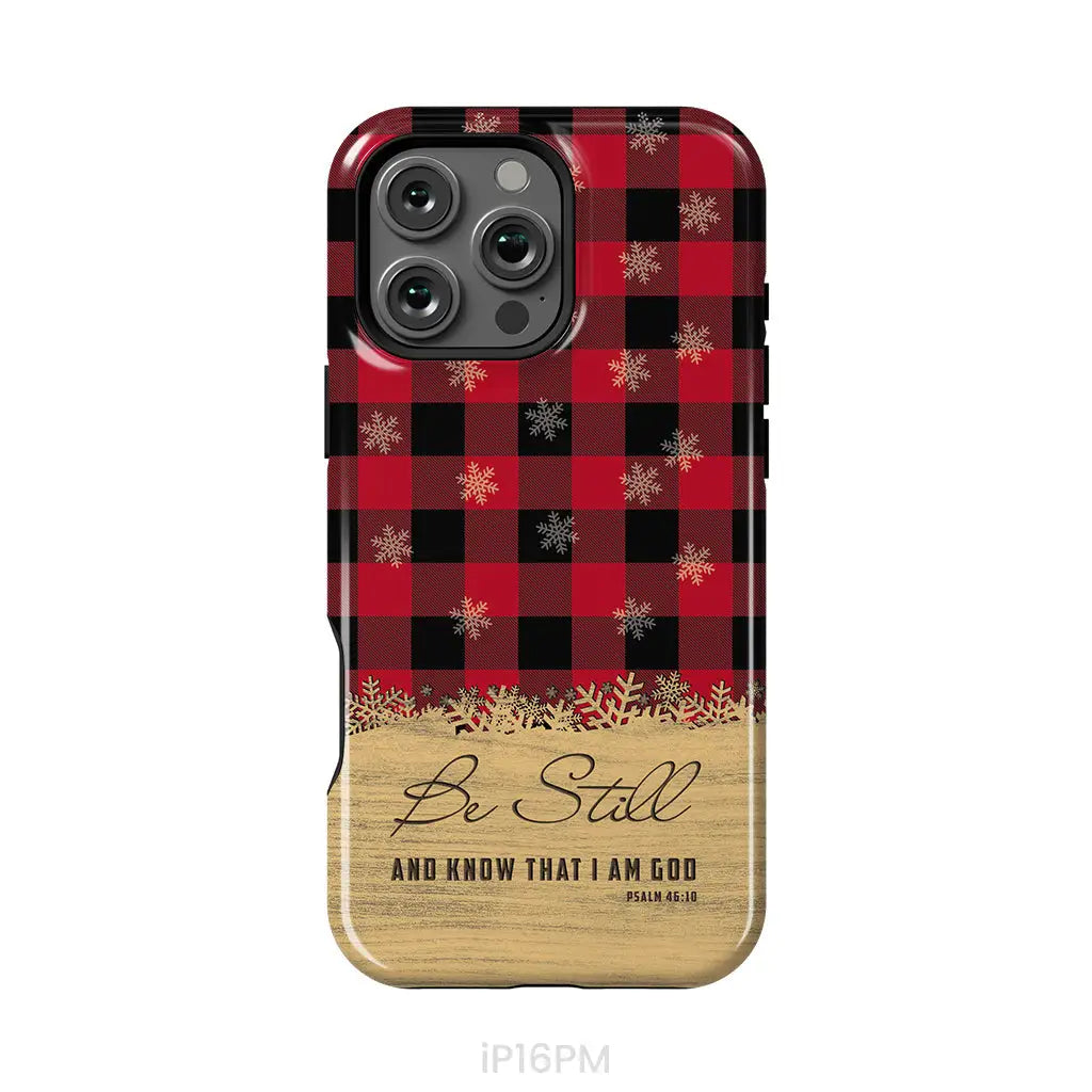 Be still and know that I am God, red black buffalo plaid, Christmas phone case