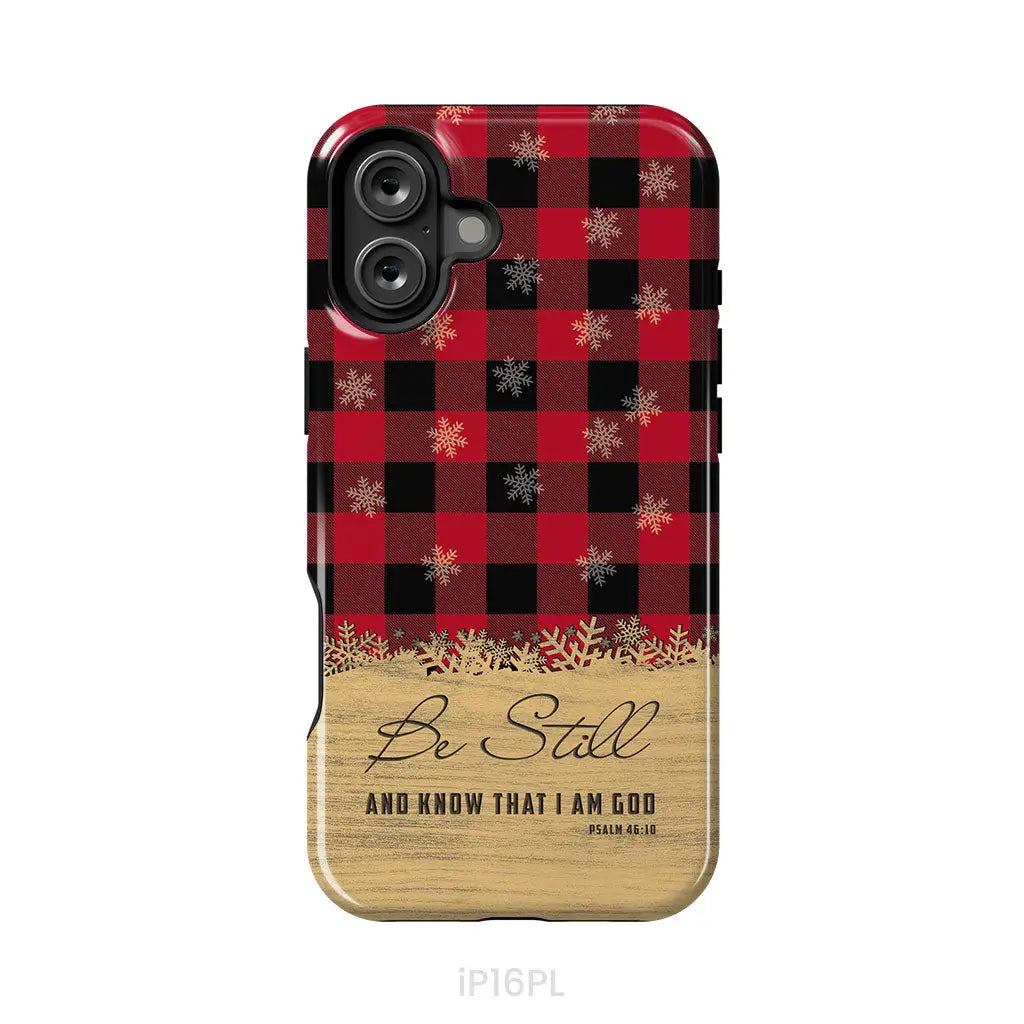 Be still and know that I am God, red black buffalo plaid, Christmas phone case