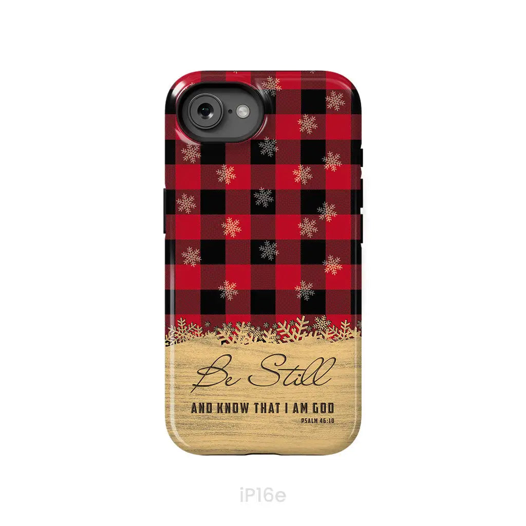 Be still and know that I am God, red black buffalo plaid, Christmas phone case