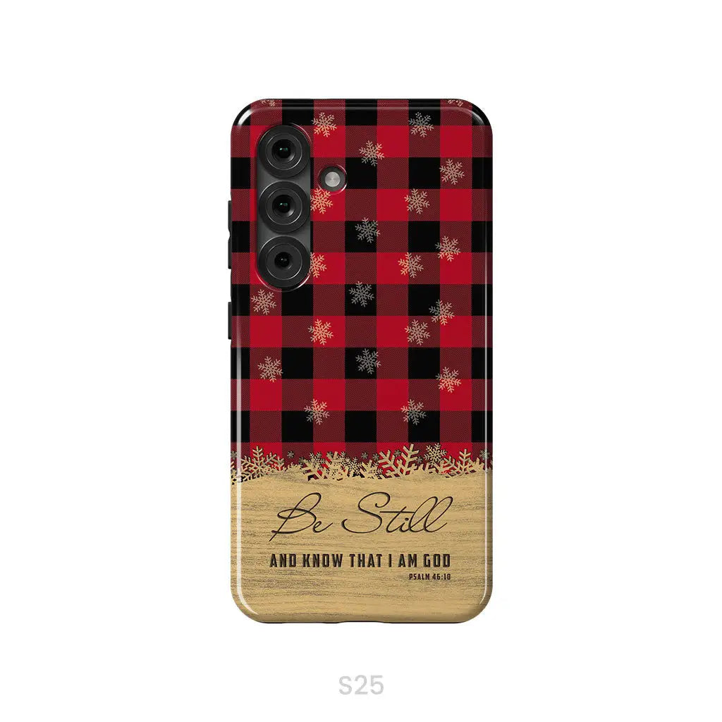 Be still and know that I am God, red black buffalo plaid, Christmas phone case