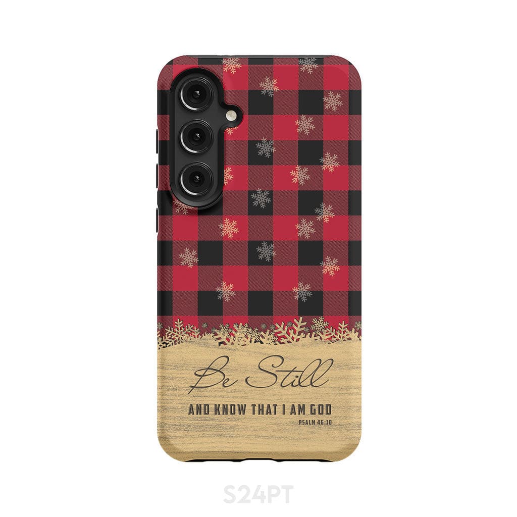 Be still and know that I am God, red black buffalo plaid, Christmas phone case