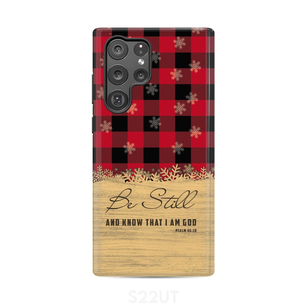 Be still and know that I am God, red black buffalo plaid, Christmas phone case