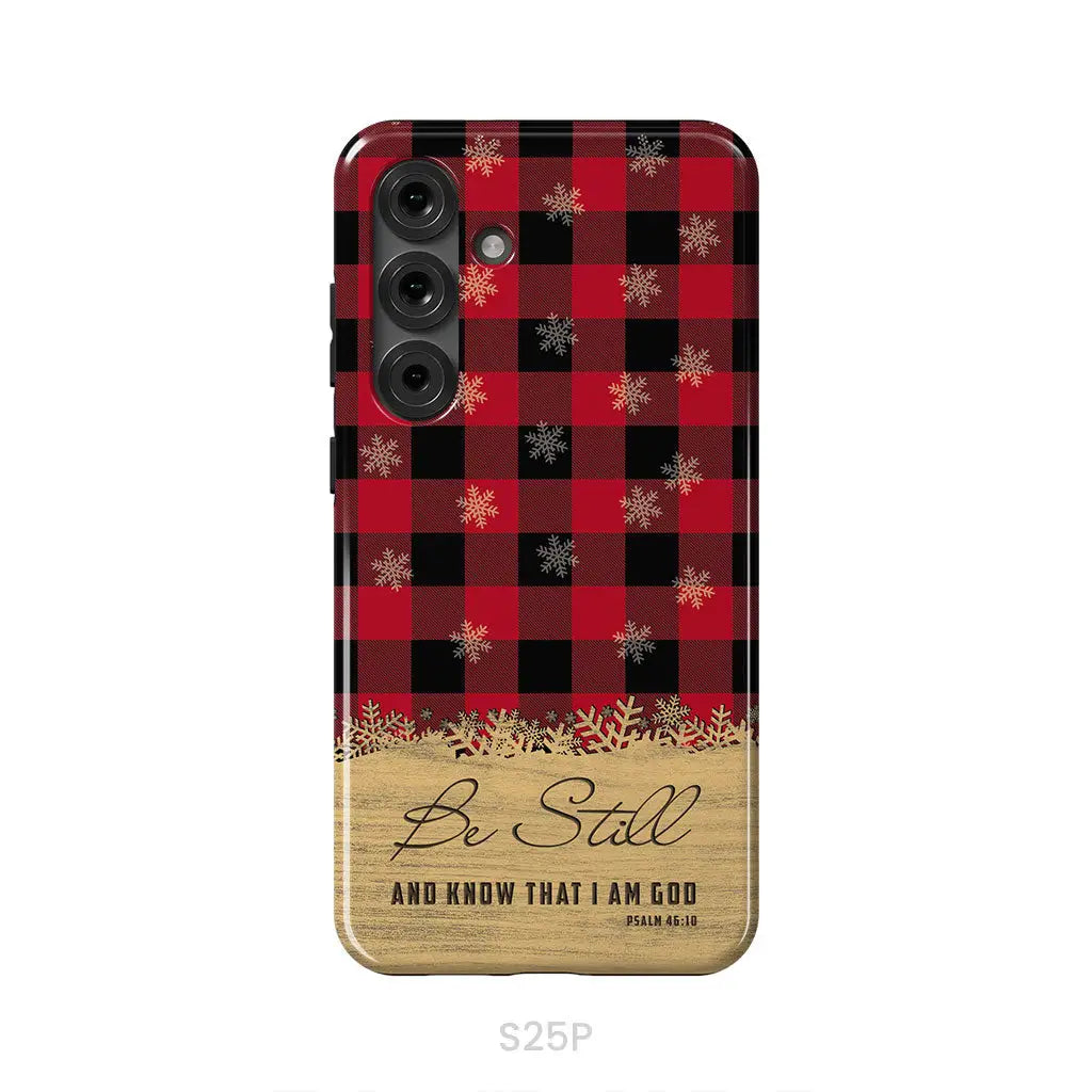 Be still and know that I am God, red black buffalo plaid, Christmas phone case