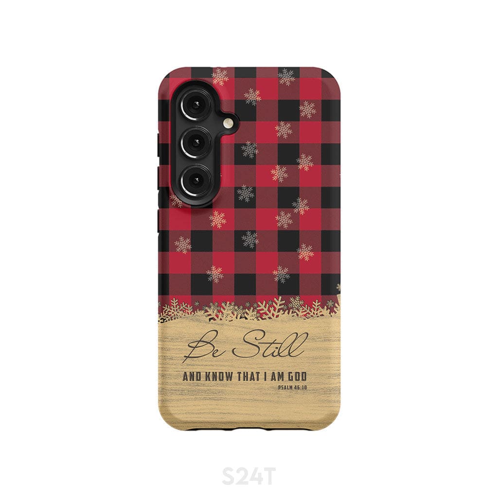 Be still and know that I am God, red black buffalo plaid, Christmas phone case
