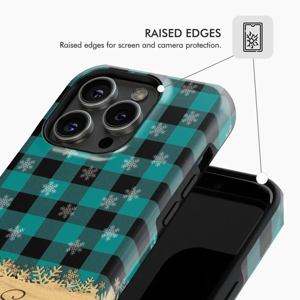 Be still and know that I am God, teal black buffalo plaid, Christmas phone case