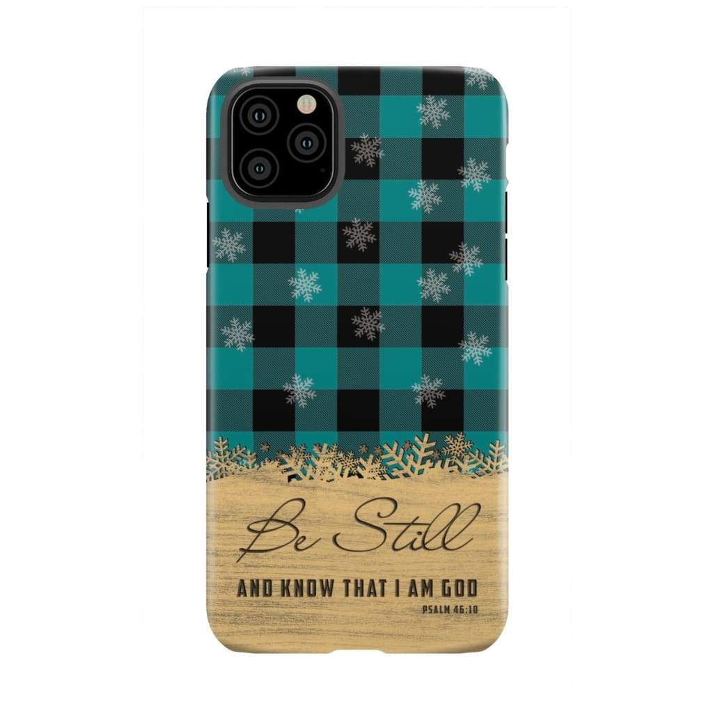 Be still and know that I am God, teal black buffalo plaid, Christmas phone case