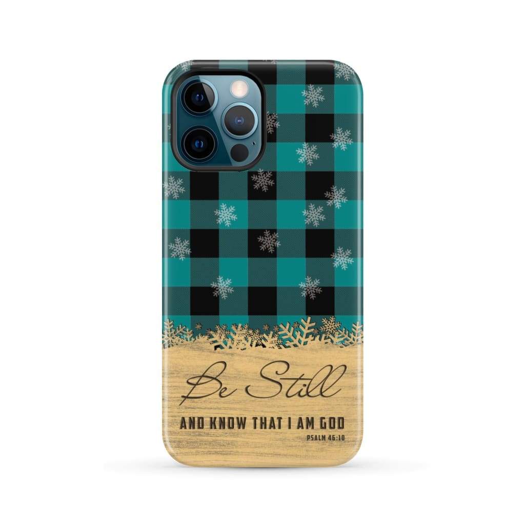 Be still and know that I am God, teal black buffalo plaid, Christmas phone case