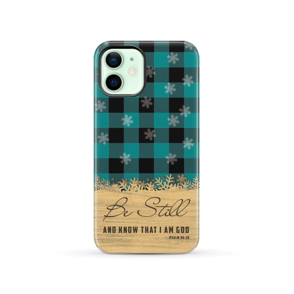 Be still and know that I am God, teal black buffalo plaid, Christmas phone case