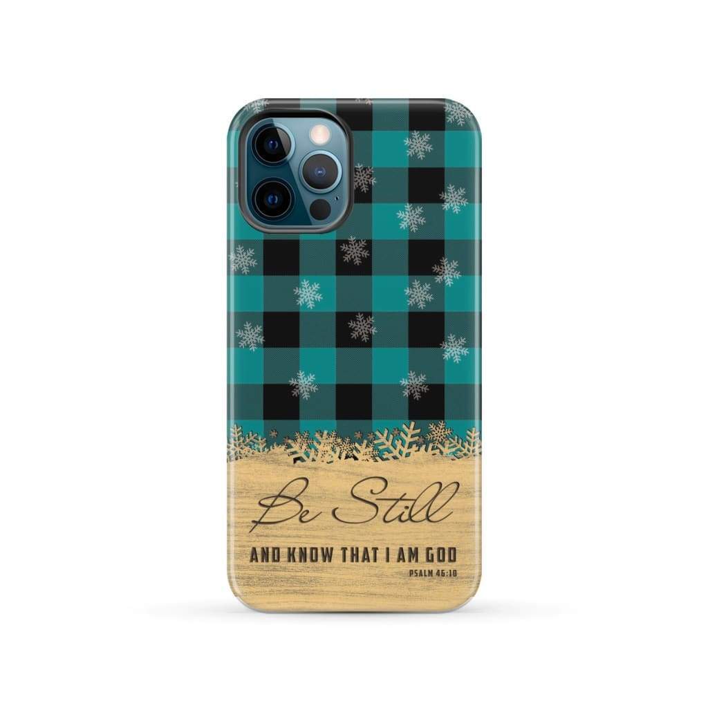 Be still and know that I am God, teal black buffalo plaid, Christmas phone case